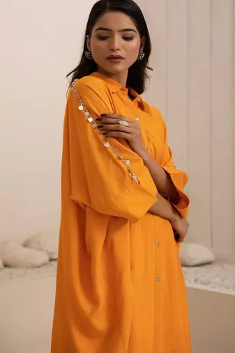 Orange plain cotton silk Kurta Set