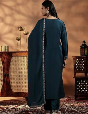 Rama mustard vichitra silk embroidered salwar suit 4