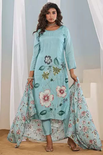 Sky blue franch crab printed salwar suit