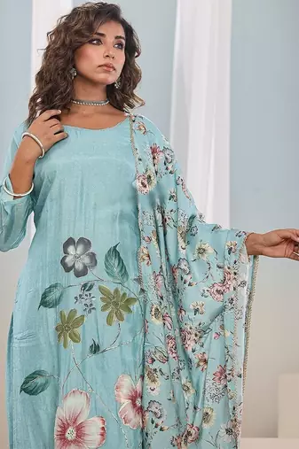 Sky blue franch crab printed salwar suit