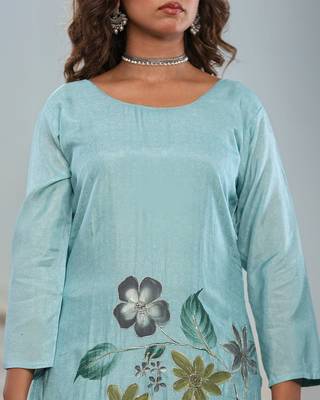 Sky blue franch crab printed salwar suit 4