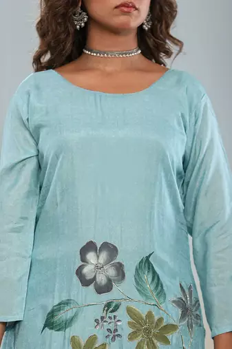 Sky blue franch crab printed salwar suit