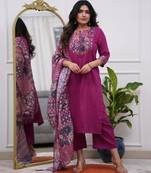 Purple reyon printed salwar suit