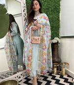 Sky blue chanderi silk embroidered salwar suit