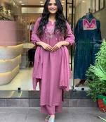 Onion pink cotton embroidered salwar suit