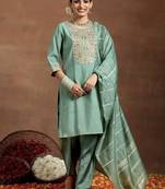 Bottel green chanderi silk embroidered salwar suit