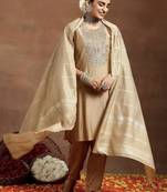 Cream chanderi silk embroidered salwar suit
