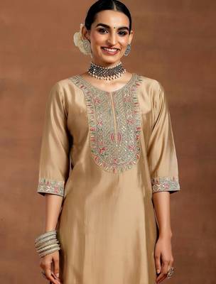 Cream chanderi silk embroidered salwar suit 3