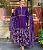 Violet muslin cotton embroidered salwar suit