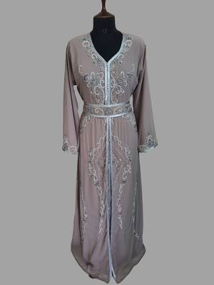 Chiku color Handmade Moroccan Kaftan with hijjab 1