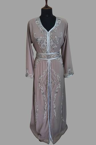 Chiku color luxurious Handmade Moroccan Kaftan with hijjab