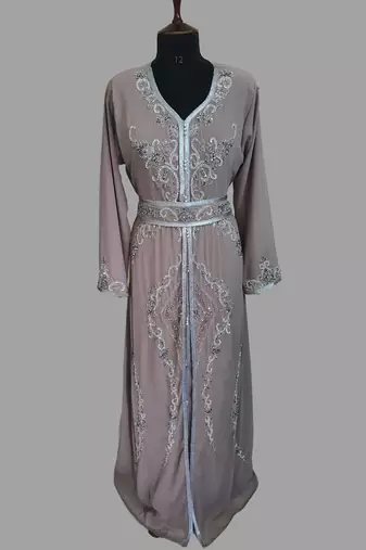 Chiku color luxurious Handmade Moroccan Kaftan with hijjab