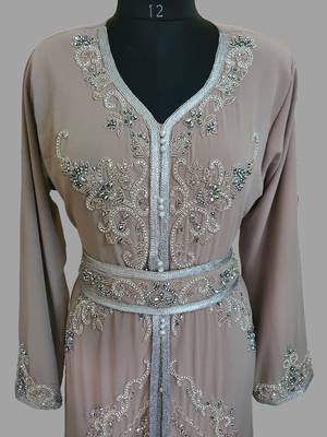 Chiku color Handmade Moroccan Kaftan with hijjab 2