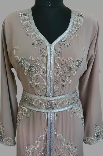 Chiku color Handmade Moroccan Kaftan with hijjab