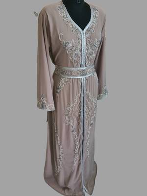 Chiku color Handmade Moroccan Kaftan with hijjab 3