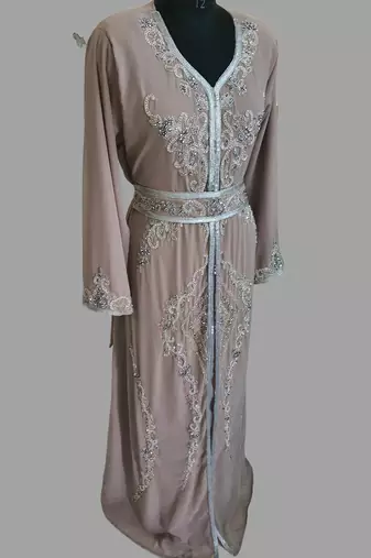 Chiku color Handmade Moroccan Kaftan with hijjab