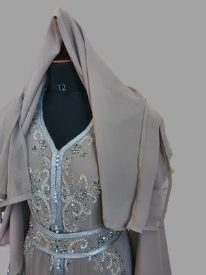 Chiku color Handmade Moroccan Kaftan with hijjab 4