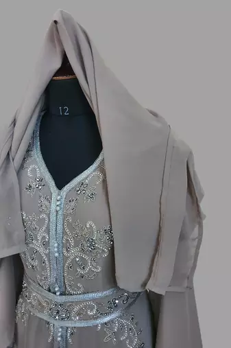 Chiku color Handmade Moroccan Kaftan with hijjab