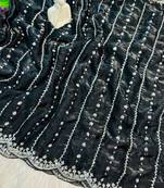 Black Color Soft Shiny Pixel Crushed Space Silk  Saree