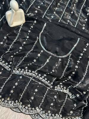 Black Color Soft Shiny Pixel Crushed Space Silk  Saree 2