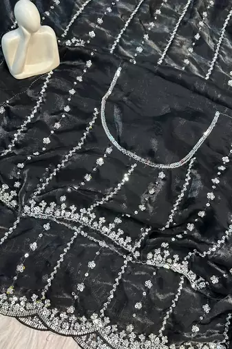 Black Color Soft Shiny Pixel Crushed Space Silk  Saree