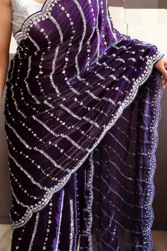 Purple Color Soft Shiny Pixel Crushed Space Silk blend Saree
