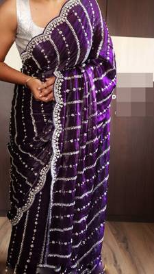 Purple Color Soft Shiny Pixel Crushed Space Silk blend Saree 2