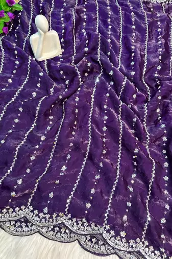 Purple Color Soft Shiny Pixel Crushed Space Silk blend Saree