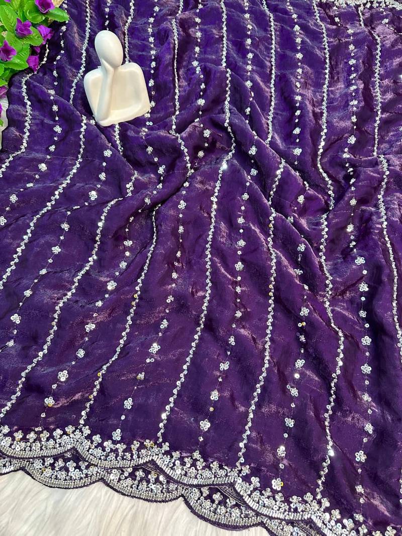 Purple Color Soft Shiny Pixel Crushed Space Silk blend Saree