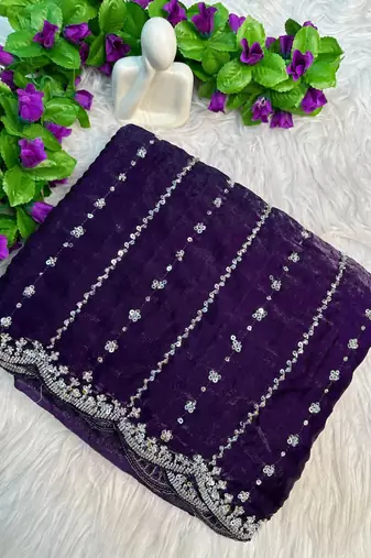 Purple Color Soft Shiny Pixel Crushed Space Silk blend Saree