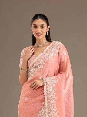 Peach Color Premium Crunchy Fabric Party Wear Saree 1
