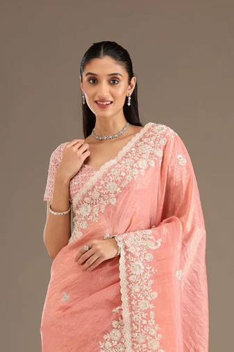 Peach Color Premium Crunchy Fabric Party Wear Saree