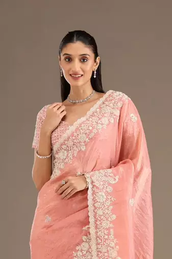 Peach Color Premium Crunchy Fabric Party Wear Saree