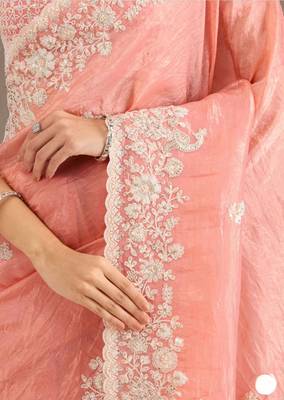 Peach Color Premium Crunchy Fabric Party Wear Saree 2