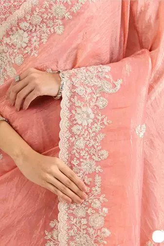 Peach Color Premium Crunchy Fabric Party Wear Saree