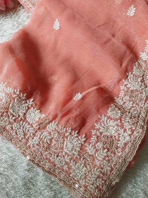 Peach Color Premium Crunchy Fabric Party Wear Saree 3