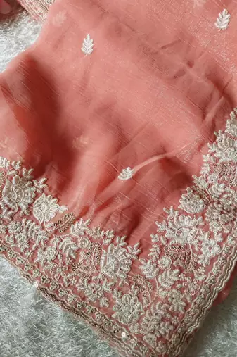Peach Color Premium Crunchy Fabric Party Wear Saree