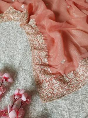 Peach Color Premium Crunchy Fabric Party Wear Saree 4