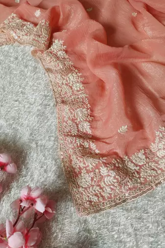 Peach Color Premium Crunchy Fabric Party Wear Saree