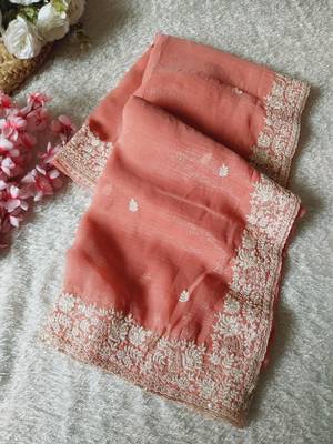 Peach Color Premium Crunchy Fabric Party Wear Saree 5