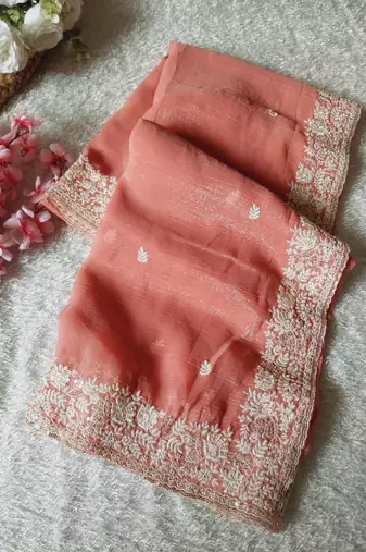 Peach Color Premium Crunchy Fabric Party Wear Saree