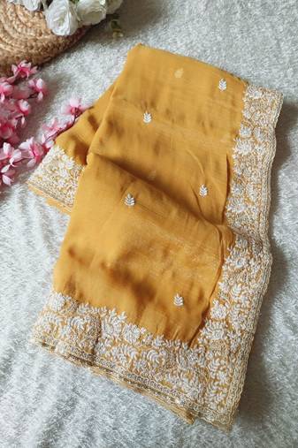 Yellow Color Premium Crunchy Fabric Party Wear Saree
