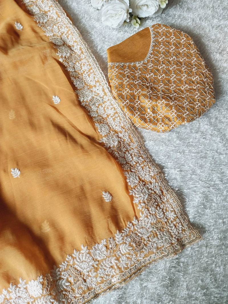 Yellow Color Premium Crunchy Fabric Party Wear Saree