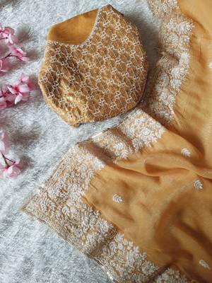 Yellow Color Premium Crunchy Fabric Party Wear Saree 4