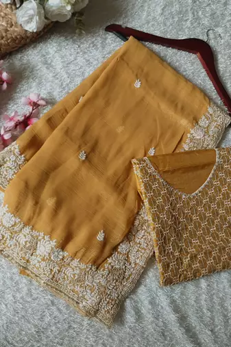Yellow Color Premium Crunchy Fabric Party Wear Saree