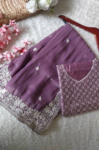 Purple Color Premium Crunchy Fabric Party Wear Saree