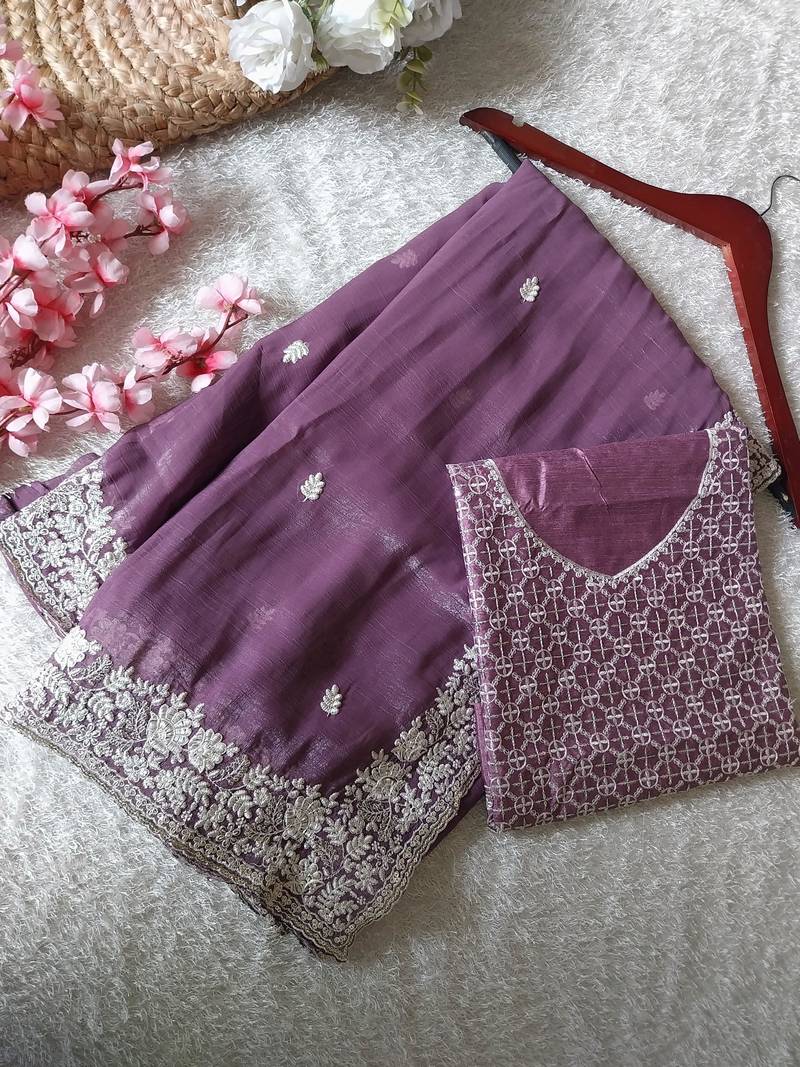 Purple Color Premium Crunchy Fabric Party Wear Saree