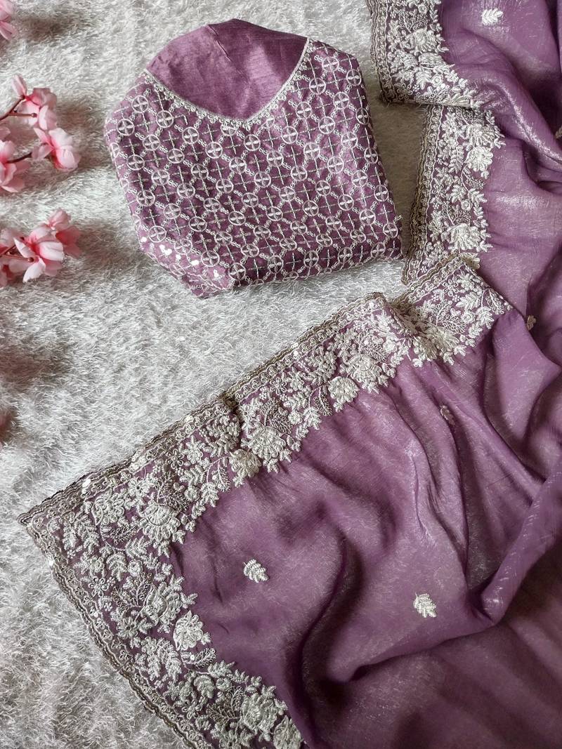 Purple Color Premium Crunchy Fabric Party Wear Saree