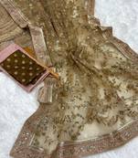 Beige Color Fully Embroidered Soft Mono Net Fabric Saree