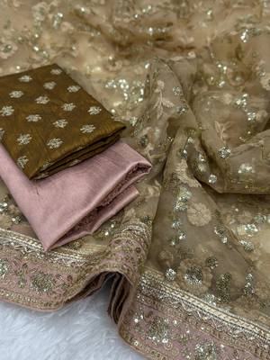 Beige Color Fully Embroidered Soft Mono Net Fabric Saree 3